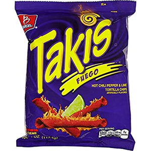 TAKIS FUEGO (HOT CHILLI & LIME CORN SNACKS) 4OZ