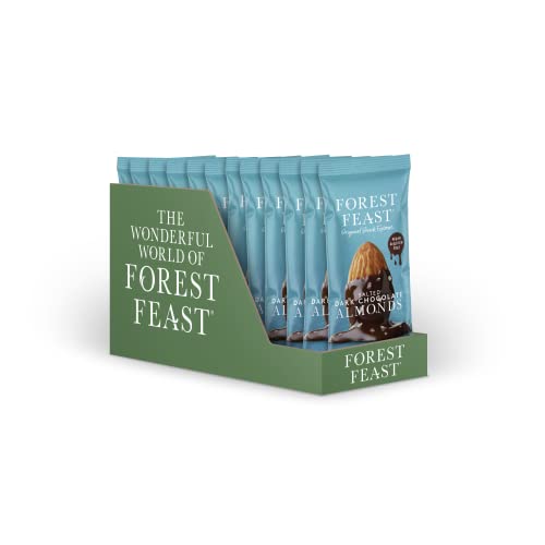 FOREST FEAST Salted Dark Chocolate Almonds 12 x 40g | Dark Chocolate Coated Salted Almonds with Real Belgian Dark Chocolate, Gluten Free High Protein Vegan Snack