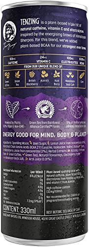TENZING Natural Energy Drink, Plant Based, Vegan, & Gluten Free Drink, Raspberry & Yuzu