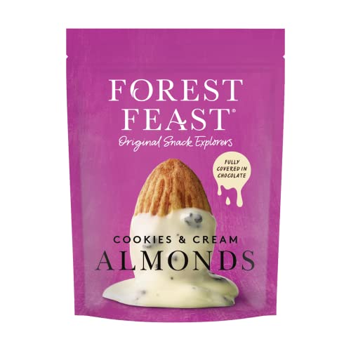 FOREST FEAST Salted Dark Chocolate Almonds 12 x 40g | Dark Chocolate Coated Salted Almonds with Real Belgian Dark Chocolate, Gluten Free High Protein Vegan Snack