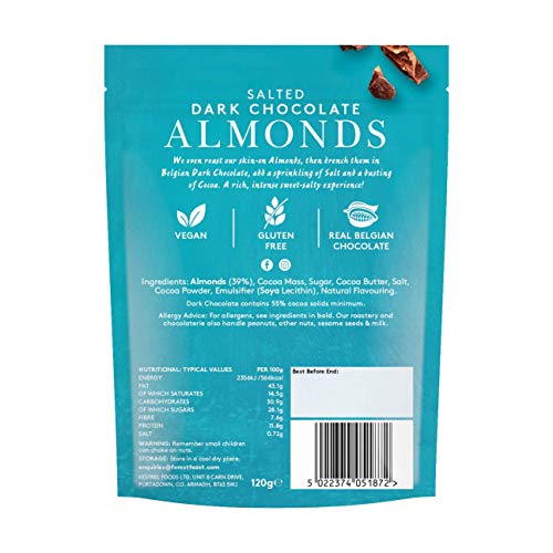 FOREST FEAST Salted Dark Chocolate Almonds 12 x 40g | Dark Chocolate Coated Salted Almonds with Real Belgian Dark Chocolate, Gluten Free High Protein Vegan Snack