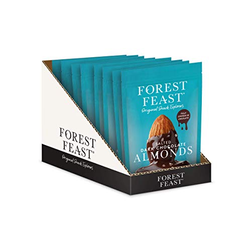 FOREST FEAST Salted Dark Chocolate Almonds 12 x 40g | Dark Chocolate Coated Salted Almonds with Real Belgian Dark Chocolate, Gluten Free High Protein Vegan Snack