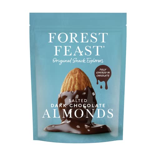 FOREST FEAST Salted Dark Chocolate Almonds 12 x 40g | Dark Chocolate Coated Salted Almonds with Real Belgian Dark Chocolate, Gluten Free High Protein Vegan Snack