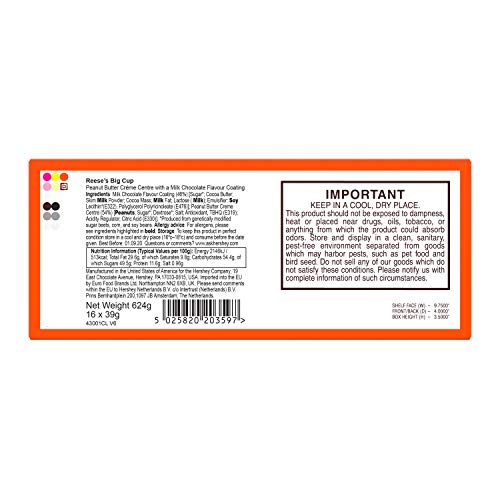 Reese’s Peanut Butter Big Cup, Milk Chocolate Flavour Cups, Pack of 16 x 39 g