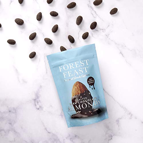 FOREST FEAST Salted Dark Chocolate Almonds 12 x 40g | Dark Chocolate Coated Salted Almonds with Real Belgian Dark Chocolate, Gluten Free High Protein Vegan Snack