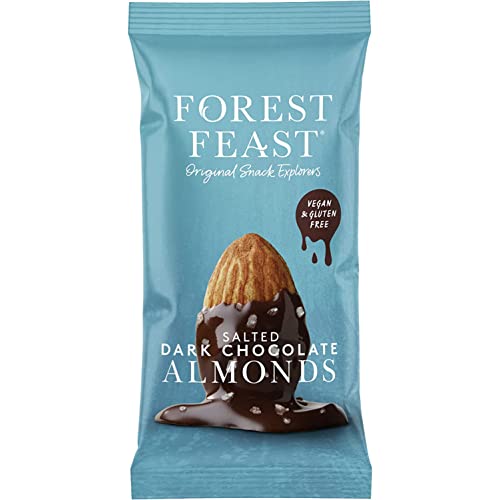 FOREST FEAST Salted Dark Chocolate Almonds 12 x 40g | Dark Chocolate Coated Salted Almonds with Real Belgian Dark Chocolate, Gluten Free High Protein Vegan Snack