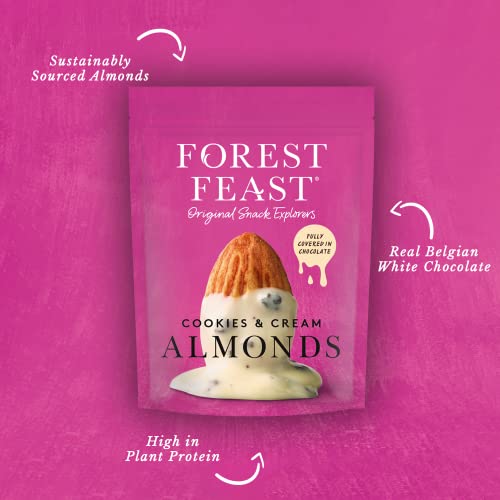 FOREST FEAST Salted Dark Chocolate Almonds 12 x 40g | Dark Chocolate Coated Salted Almonds with Real Belgian Dark Chocolate, Gluten Free High Protein Vegan Snack