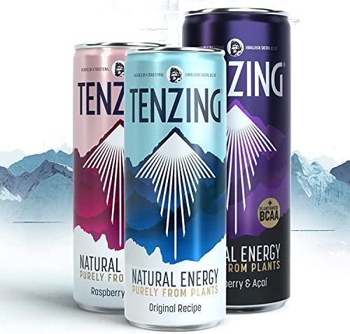 TENZING Natural Energy Drink, Plant Based, Vegan, & Gluten Free Drink, Raspberry & Yuzu