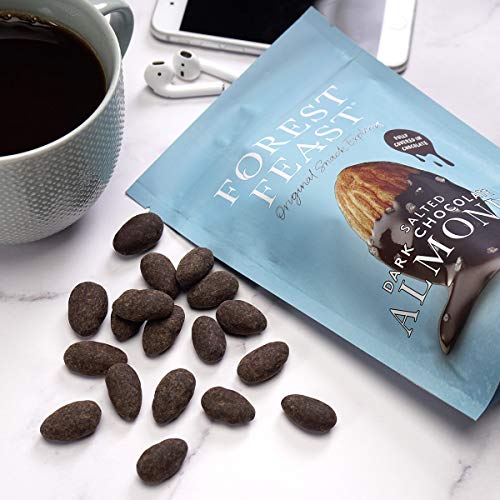 FOREST FEAST Salted Dark Chocolate Almonds 12 x 40g | Dark Chocolate Coated Salted Almonds with Real Belgian Dark Chocolate, Gluten Free High Protein Vegan Snack