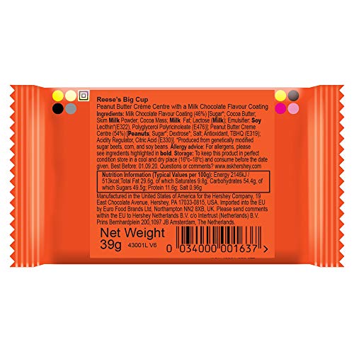 Reese’s Peanut Butter Big Cup, Milk Chocolate Flavour Cups, Pack of 16 x 39 g