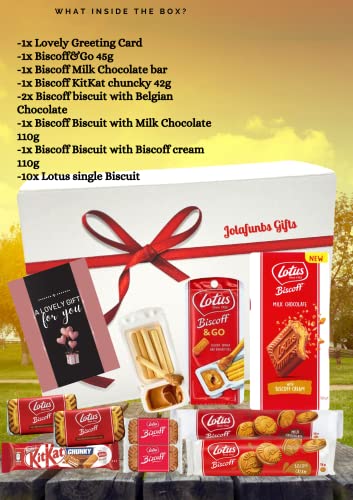 Lotus Biscoff Biscuit Selection Boxes Gift Set Hamper Box From Jolafunbs-Greeting Card,Belgian Chocolate,Biscoff Kitkat, Biscuits&More-Hampers For Couples, Birthday Gifts For Him, Valentine