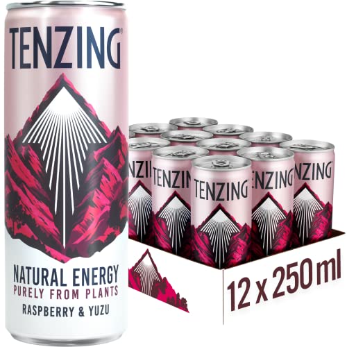 TENZING Natural Energy Drink, Plant Based, Vegan, & Gluten Free Drink, Raspberry & Yuzu
