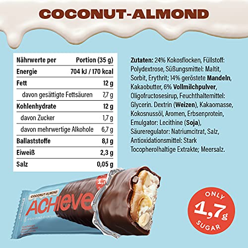 ahead ACHIEVE | Keto Chocolate Bars – 18 x 35g – Coconut Almond – Low Carb Sugar Free – 100% Natural with MCT-Fats – Keto Snacks & Healthy Snacks