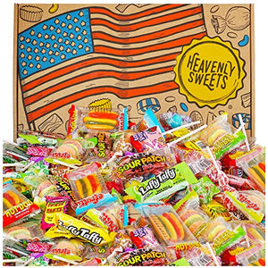 American Sweets Gift Box - 100+ Piece American Party Sweets Box - Birthday, Pinata, Easter, Laffy Taffy, Jolly Rancher Sweets, Sour Patch Kids Candy Hamper - Heavenly Sweets
