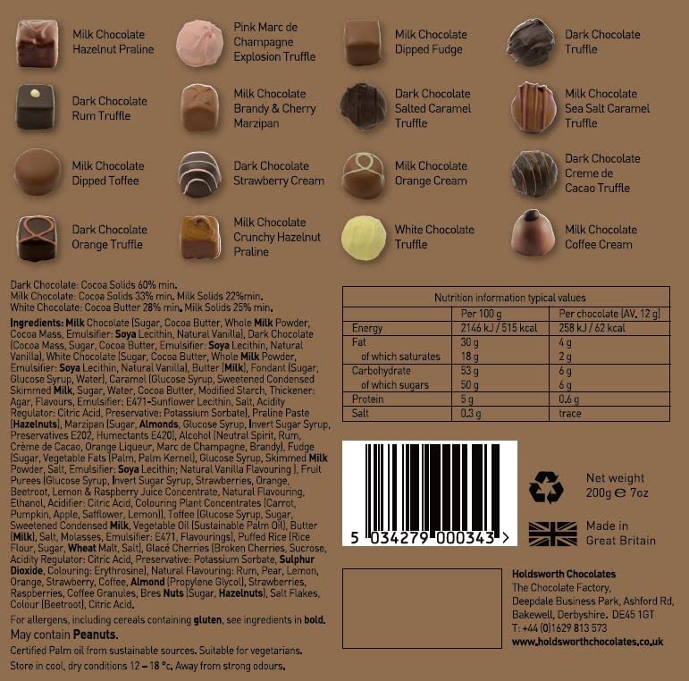 Holdsworth Chocolates Classics - Indulgent Collection an Impressive Assortment of Handmade Truffles Creams, Pralines and Caramels all Coasted with Milk, Dark or White Chocolate