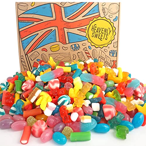 Pick and Mix Sweets Gift Box - Jelly Sweets - 850g Retro Sweets Mixed Pick & Mix Selection Retro Candy Hamper Gift Box, Birthday, Valentines - Heavenly Sweets