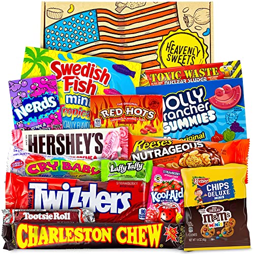 American Sweets Gift Box - American Candy Sweet Box - Sweet Hamper Chocolate Nerds Jelly Belly Reeses Hersheys - Gift Hamper for Children, Adults, Birthday, Valentine Gifts - Heavenly Sweets